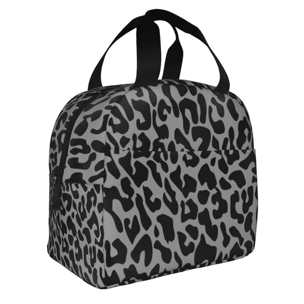 Black Leopard Insulated Lunch Bag Thermal Bag Reusable Cheetah Animal Leakproof Lunch Box Tote Food Bag Office Outdoor