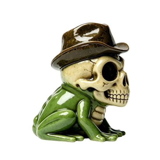 Halloween Skull Frog Figurine, Small Resin Frog Sculpture, Collectable Spooky Frog Ornament for Home Office Table Shelf Decor