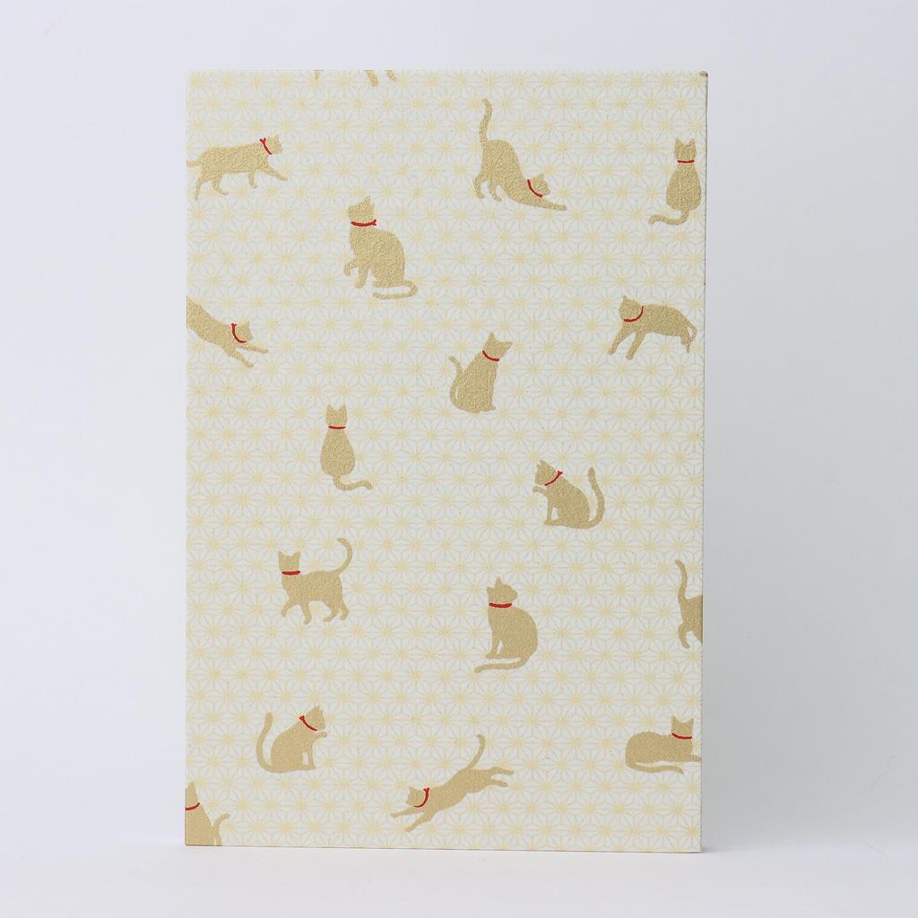 Ishikawa Paper Mino Washi Goshuincho Stamp White Cat Large Japanese Castle Stamp Hosho Cute and 12 x 18 46 Pages (Red Book) "Shira" Design,