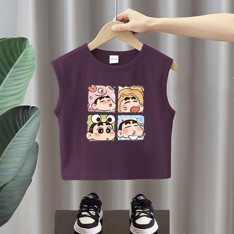 Kids Cotton Cartoon Sleeveless Vest Summer Boys Girls Round Neck Cute Top 80