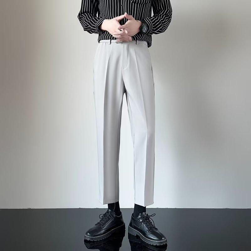 Men's Korean Style Slim Casual Nine-Point Trousers - Light Mature, High-Grade, Summer Drape, All-Match, Small Suit Design
