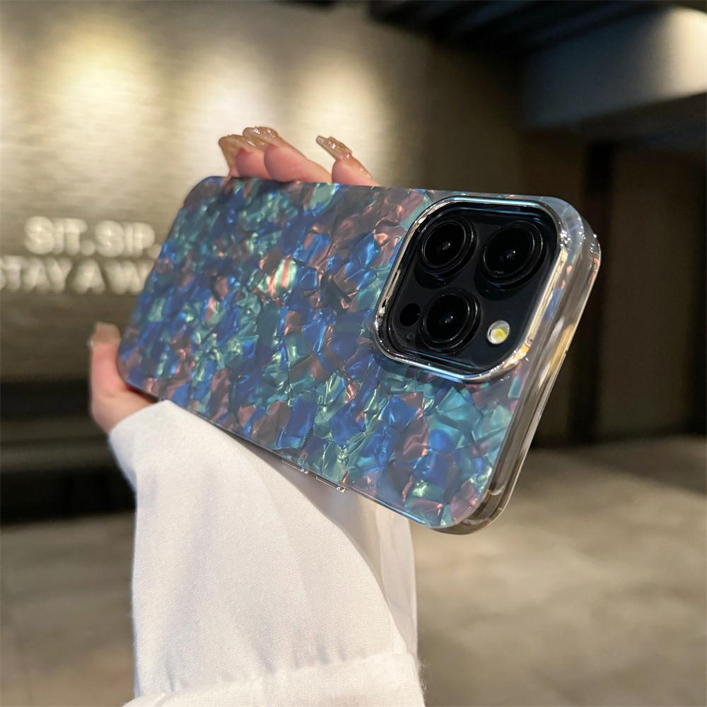 Luxury Aurora Glossy Diamond Shell Pattern Case For iPhone 15 14 13 12 11 Pro Max X XR XS 7 8 Plus SE Laser IMD PC Hard Cover