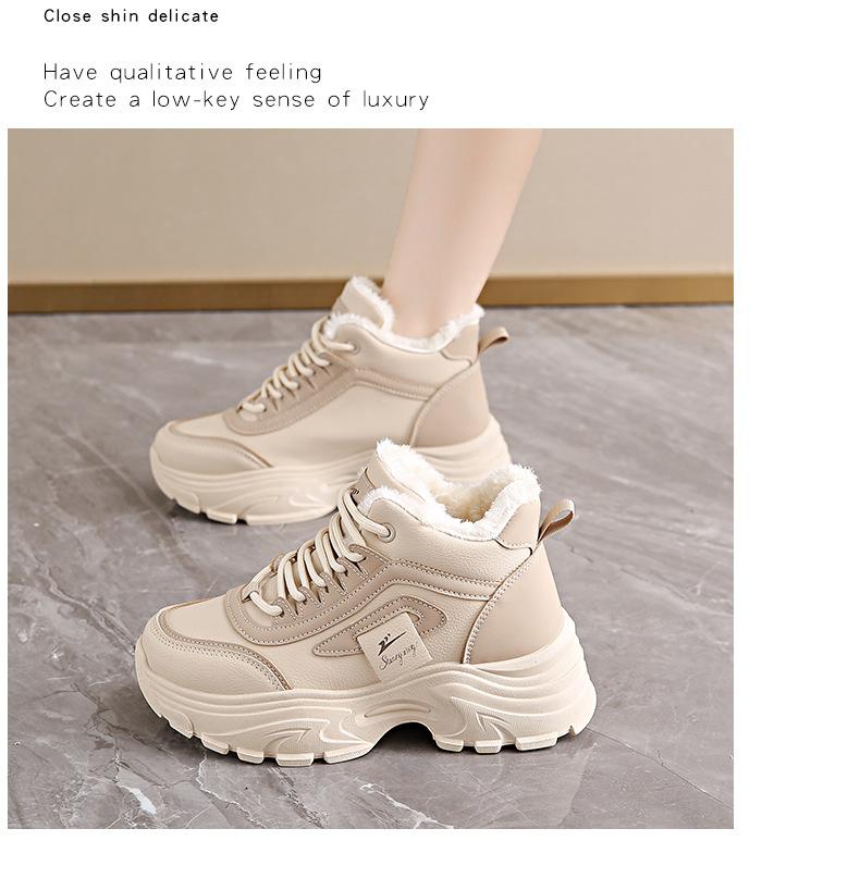 New women's shoes 2025 with plush high top shoes for sports and leisure thick and warm cotton shoes for women