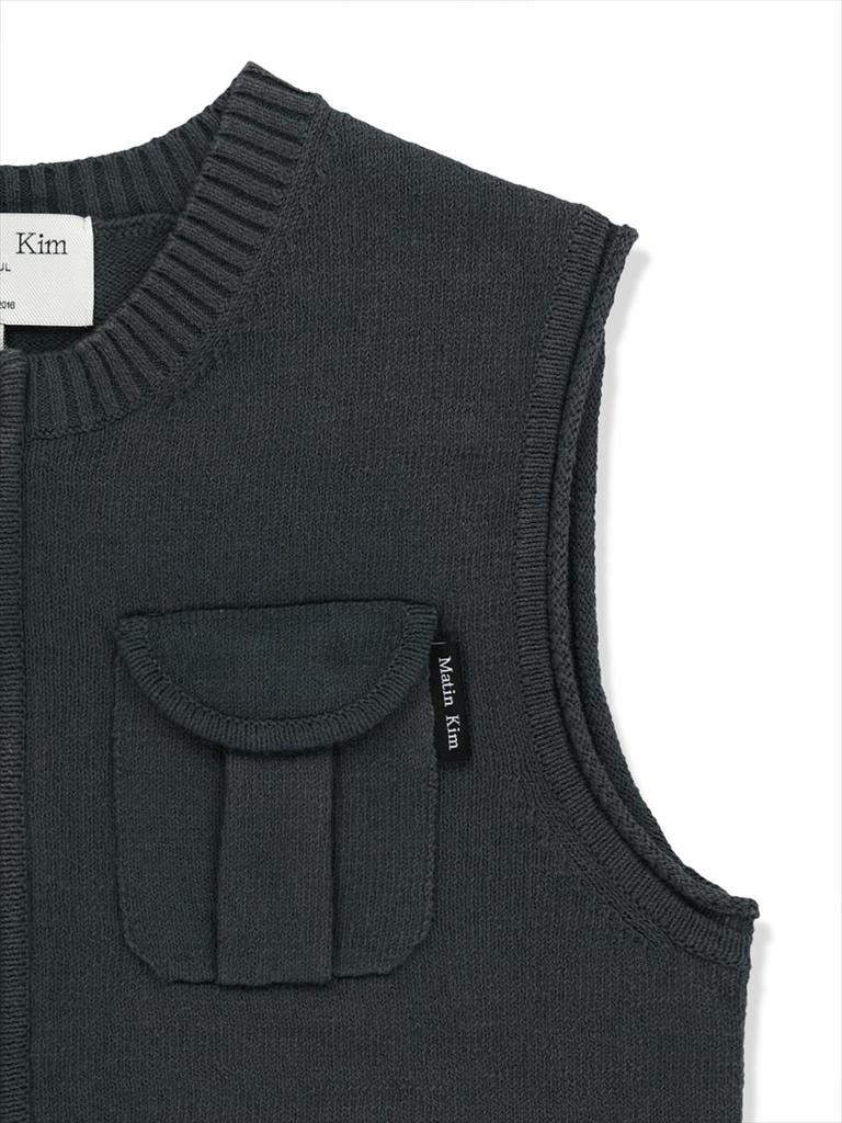 [Matinkim] Pocket Washed Knit Vest in Charcoal