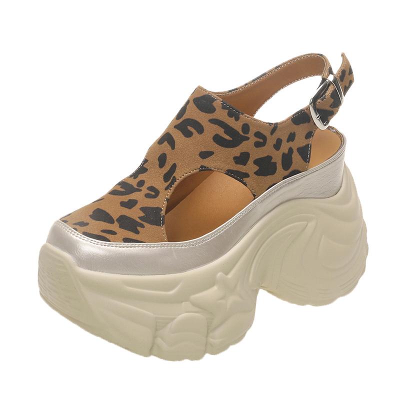 Fashion 9CM PU Microfiber Leather Breathable Sandals Flats Slipper Shoes Summer Round Toe Slip on Women Platform Wedge Flats High Brand