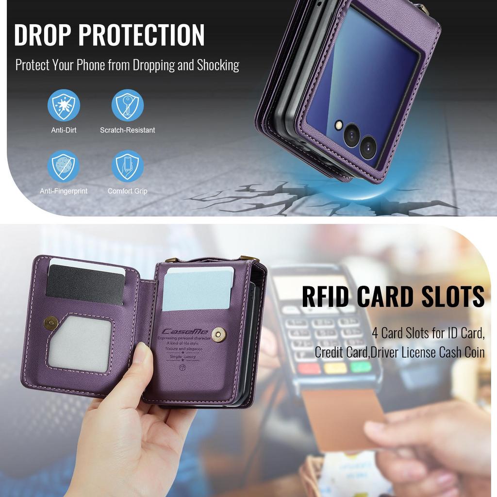 Samsung Galaxy ZFlip7/6/5 Leder Handyhülle mit Umhängeband und Kartenhalter