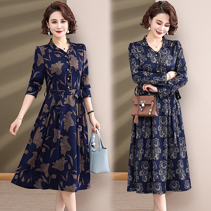 Autumn 2026 Classic Qipao Dress for Women: Timeless Elegance for Middle-Aged & Elderly 3XL темно-синий