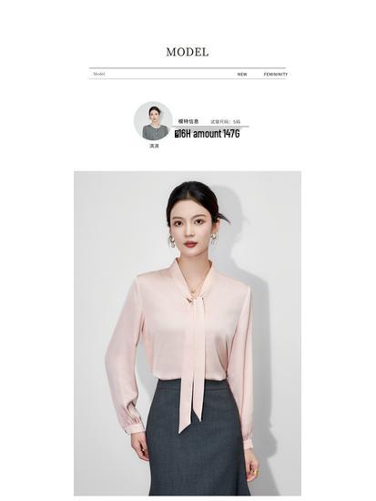 Elegant V-neck Pink Ribbon Long Sleeve Shirt - Autumn & Winter Collection