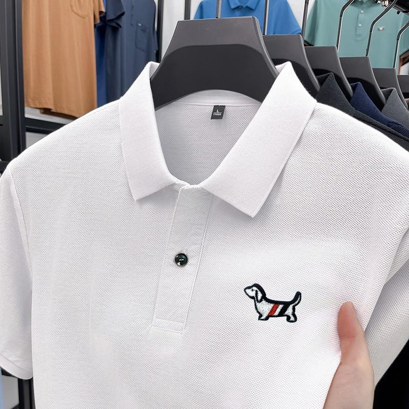 Men's Polo Shirt Cotton Lapel Short Sleeve T-Shirt Summer Exquisite Puppy Print Business Casual Menswear