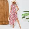Tooxika Summer New Holiday Printed Long Sleeveless Half High Neck Backless Waist Dresses For Women