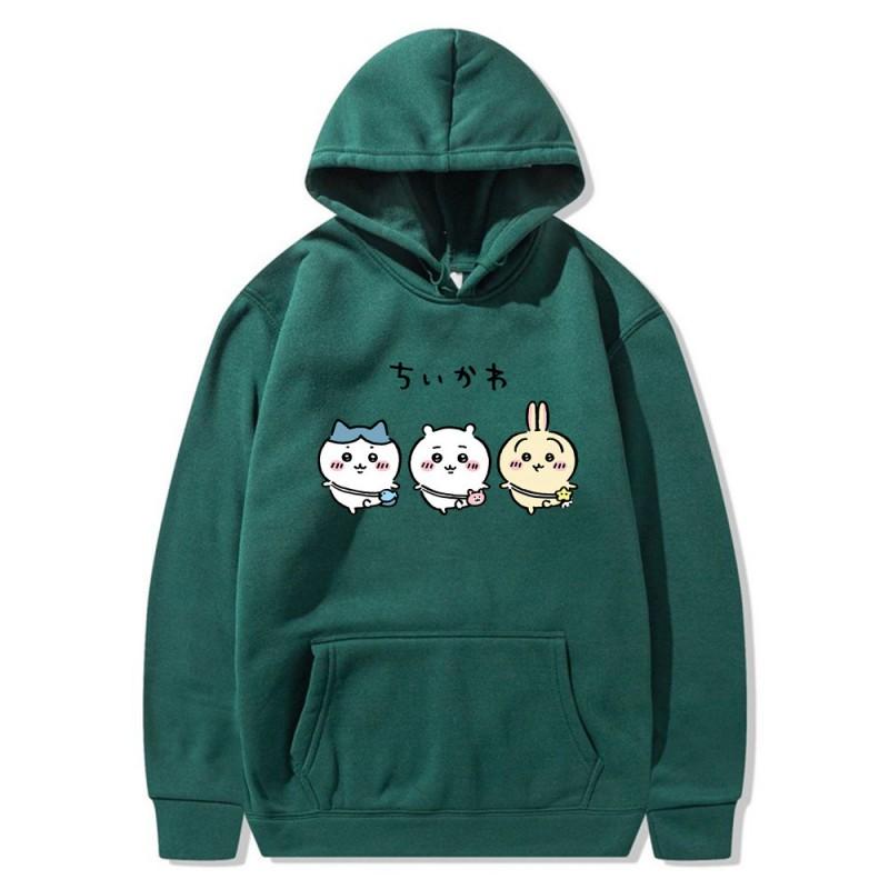 Chiikawa Self-mocking Bear Anime Couple Hoodie Fleece Lined Womens Casual Winter Hooded Sweatshirt