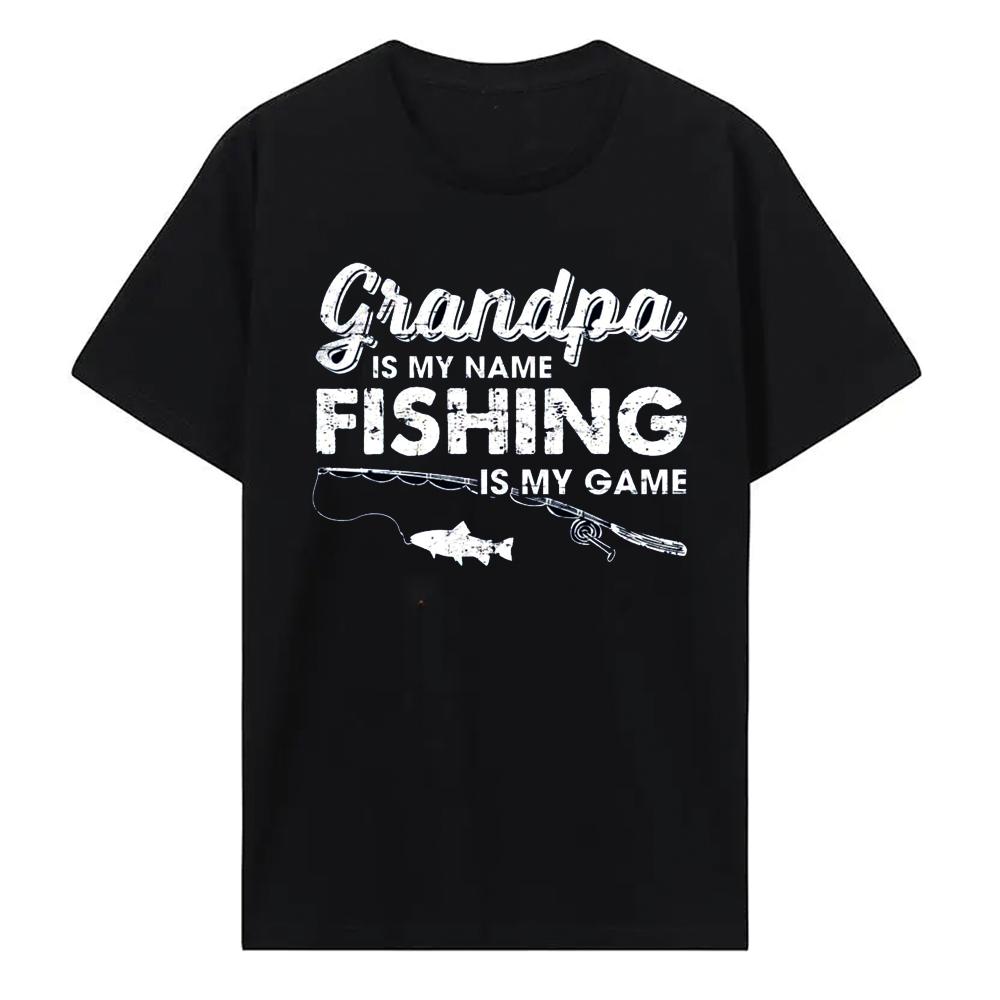 Crazy Dog Dad Fishing Shirts Funny Father's Day Reel Cool Dad Papa Grandpa T-Shirt 100% Cotton Short Sleeve Tops Tees