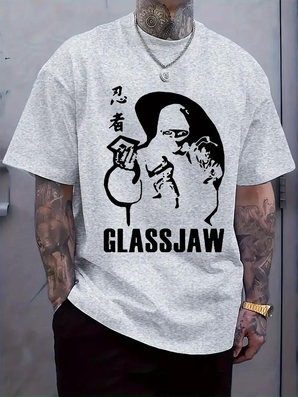 Ninja-Themed Black & White Graphic T-shirt - Casual Crew Neck L