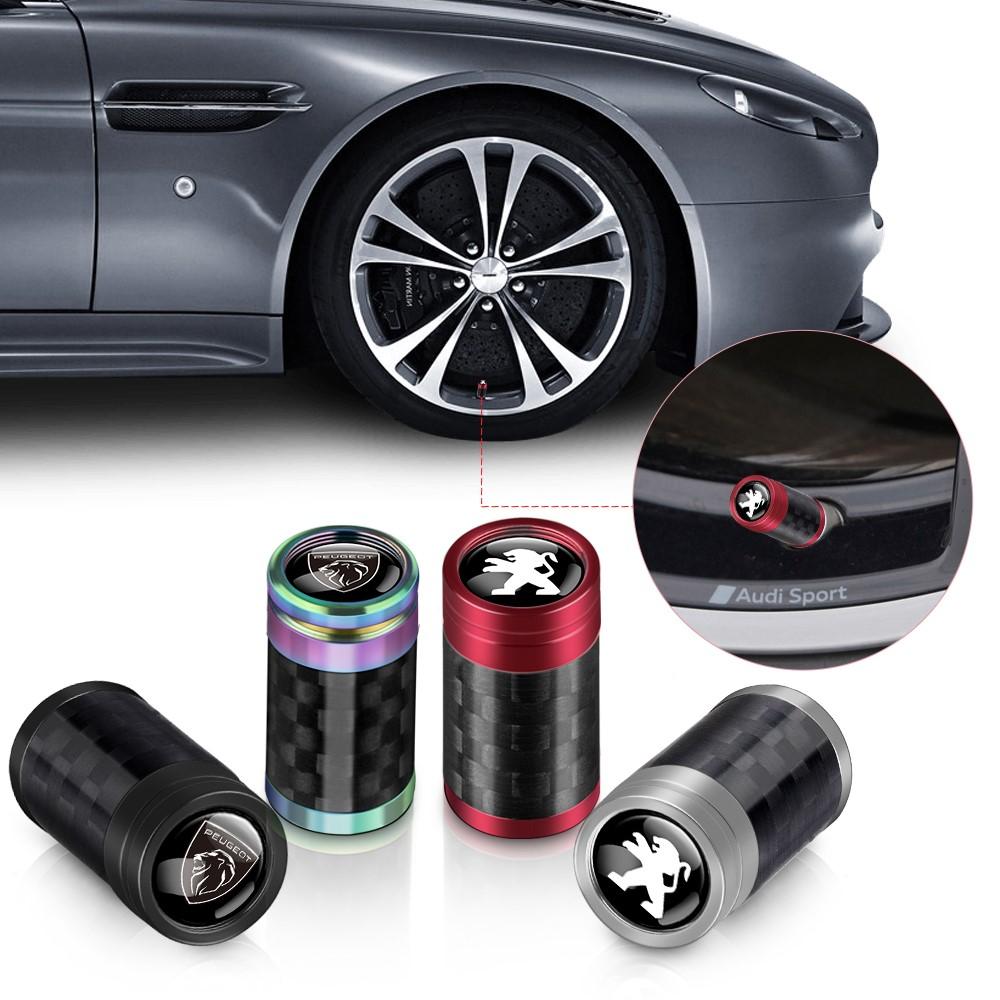 Car Styling 4Pcs Auto Tire Carbon Fiber Metal Valve Caps Badge For Peugeot 206 307 301 308 3008 207 208 407 408 508 2008 107 205