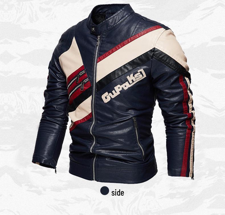 Men's Cross-Border Fashion Slim Fit Motorcycle Jacket with Patchwork & Zipper