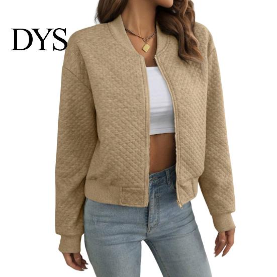 Fall Outerwear Women Jacket O Neck Solid Color Zipper Closure Coat Loose Thermal Short Thick Type Elastic Cuffs Long Sleeved Commuting Dating