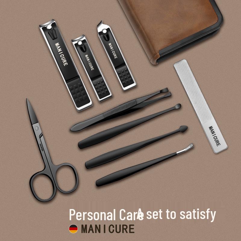 Brown-Black Cross-Border Nail Care Set: Manicure Tools, Nail Clippers, and Pliers.