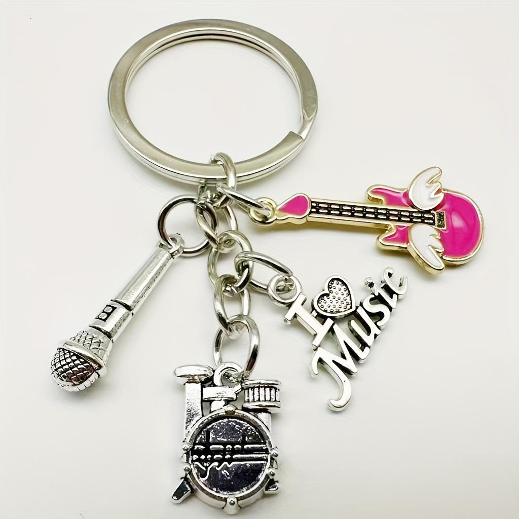 Music Lover Keychain: Drum Kit, Musical Notes & Microphone Pendant