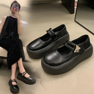 Black Big Head Thick Bottom Shoes Female Summer and Fall Heightened Mary Jane Single Shoes Fashionable and Comfortable