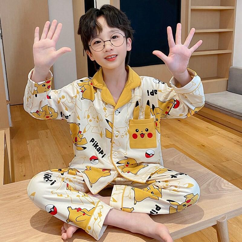 Boys Cotton Pajama Set Long Sleeve Thin Sleepwear Cartoon Print Hoodie Style Home Wear Kids 8