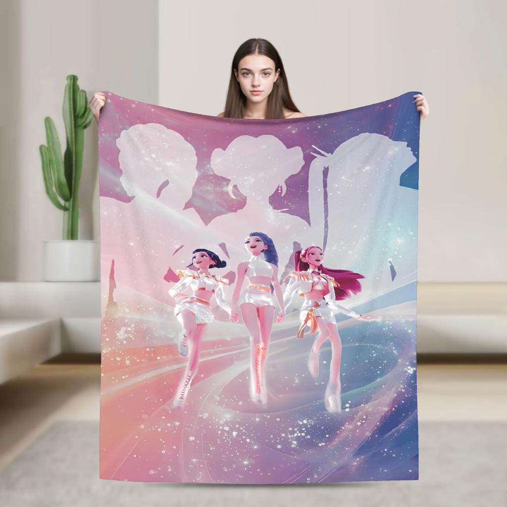 Warm Soft Blankets KPop Demon Hunters Golden Music Throw Blanket Flannel Bedspread For Living Room Street Trend Sofa Bed Cover