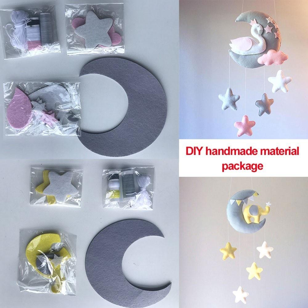 Moon Swan DIY Baby Rattles Mom Handmade Toy Rotating Crib Mobiles Holder Bed Wind-up Musical Box