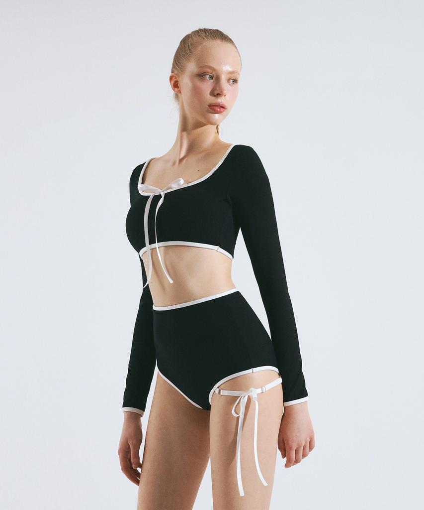 VINAJ One-Sided Ribbon Line High Bikini Panties (Black)