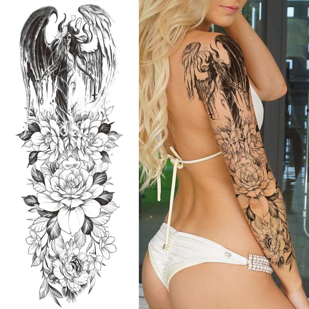 1 Sheet Full Arm Temporary Tattoos For Women Adults Men Spartan Warrior Realistic Fake Knight God Zeus Tattoo Sticker Fashion