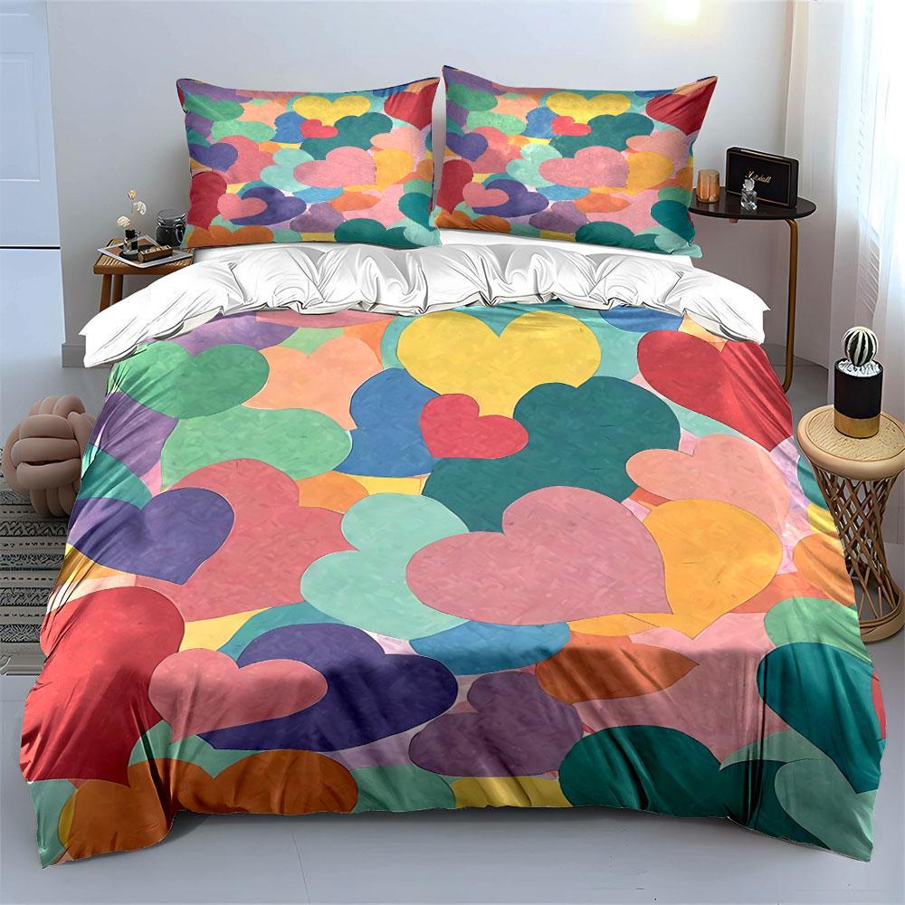 Buntes Herzmuster Bettwäscheset Bettwäsche Bettbezug-Set Bettbezug Kissenbezüge (1 * Bettbezug 2 * Kissenbezüge, ohne Bettdecke)