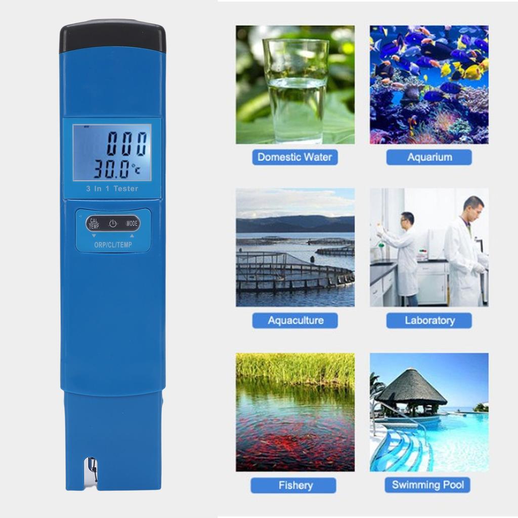 Digital Pool ORP Cl Temp Tester Kit Accurate Quick Measurement Backlit Display Multifunctional ORP Cl Temperature Meter for Hot Tubs Aquariums Spas