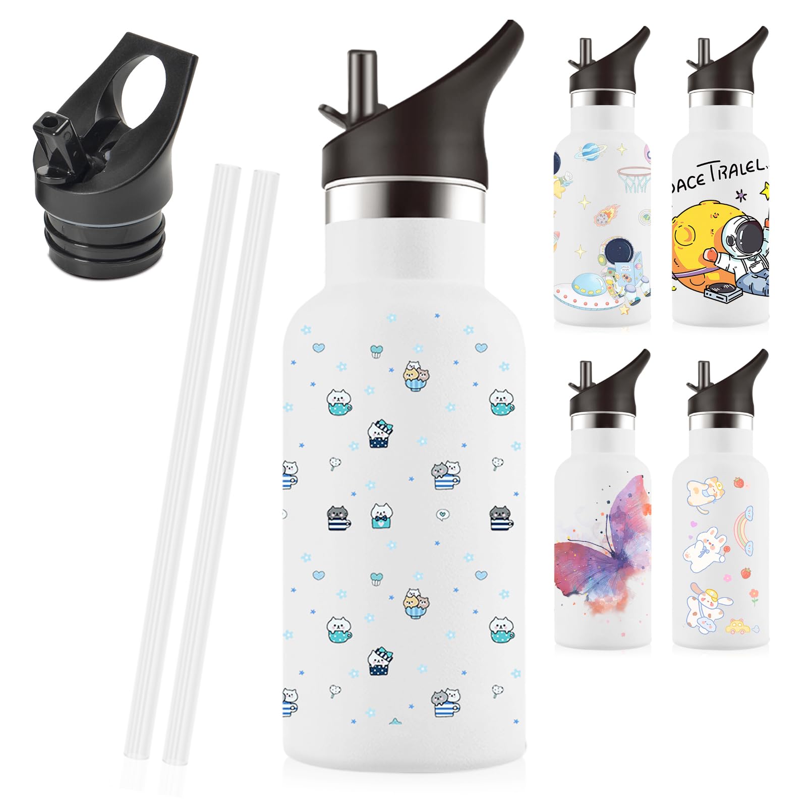 

350ml Stainless Steel Water Bottle with Vacuum Keeps Cold and Sports Drinks and Includes a Slim Compact Slim and Cute Character Design Cup for Girls