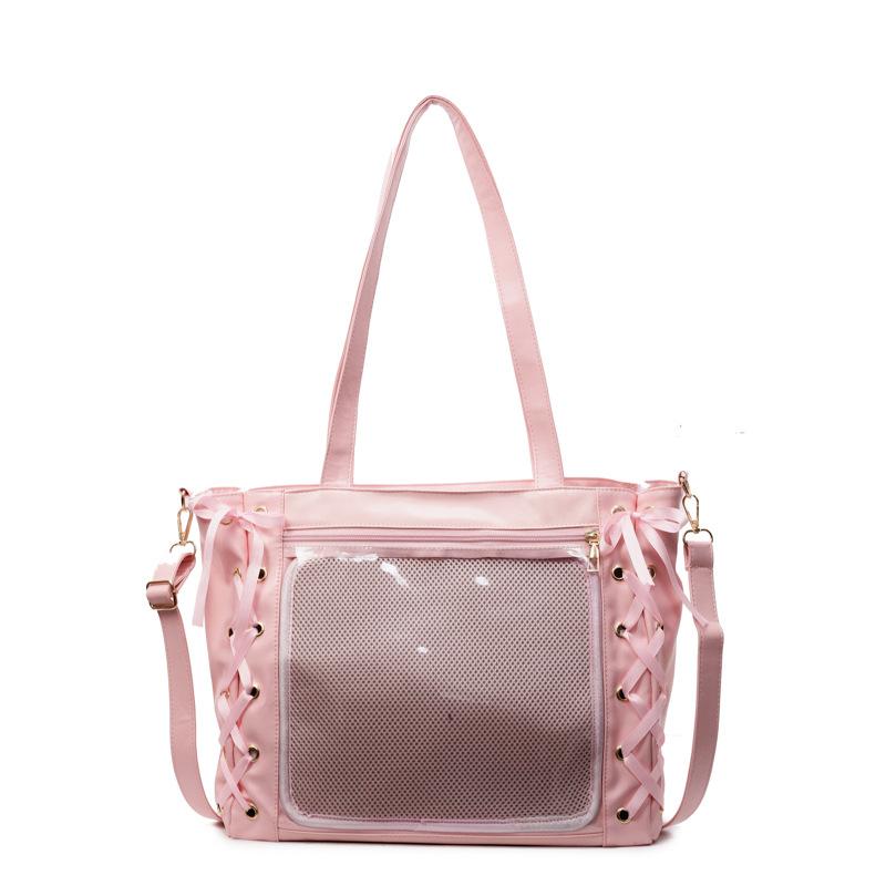 Pain bag Japanese large-capacity female Japanese new soft girl JK girl two-dimensional soft leather transparent student shoulder ribbon