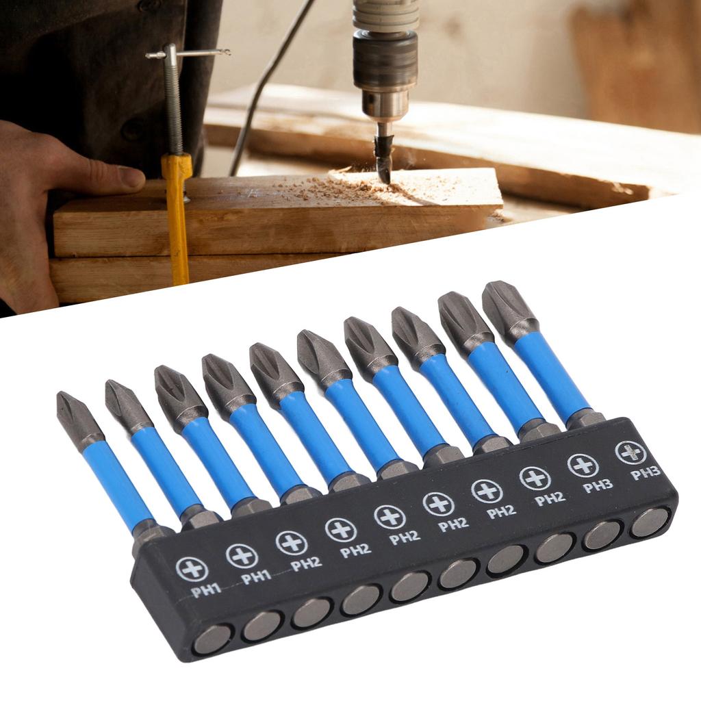 10 Stück Schraubendreherbit-Set Magnetisch PH Bohrerbits PH1 PH2 PH3 2 Zoll 50 mm S2 Stahl mit 1/4 Zoll H