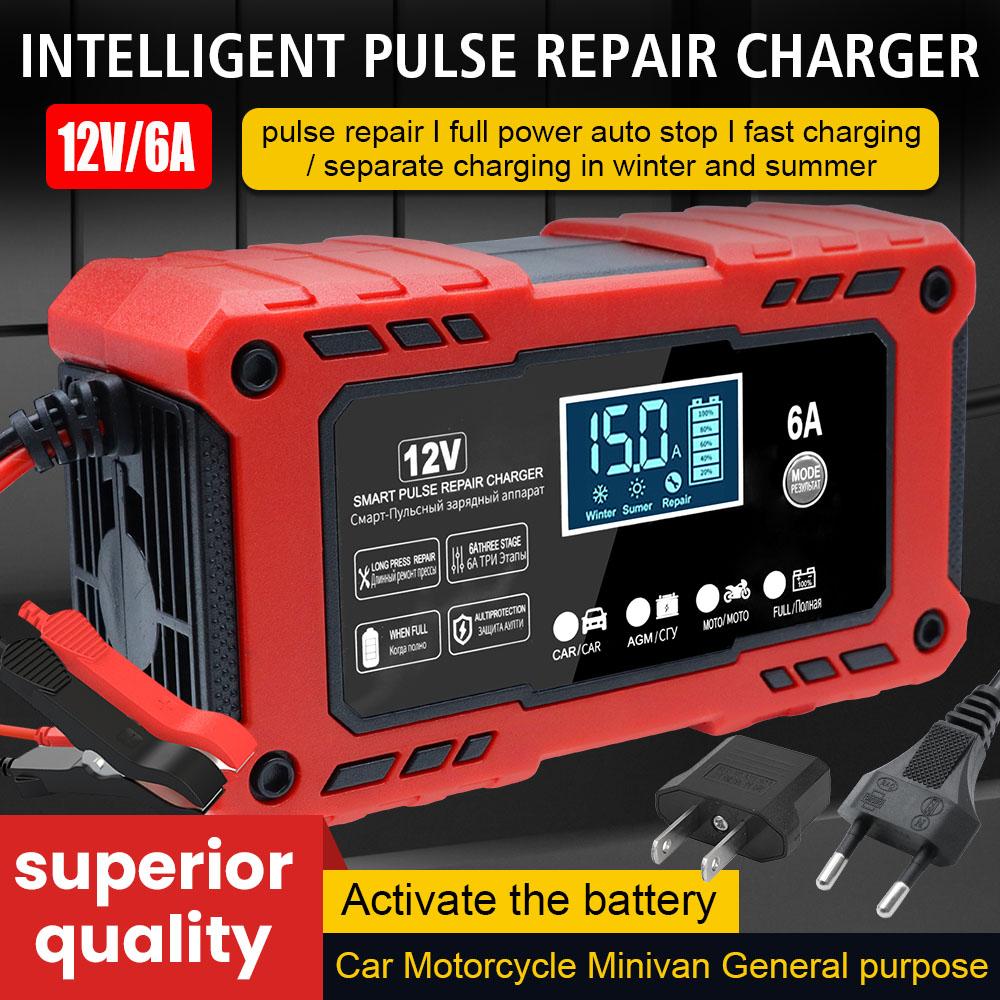 6A 12V Car Battery Chargers Intelligent Pulse Repair Automotives Battery Storage Batteries Maintenance 150W Power Truck Charger