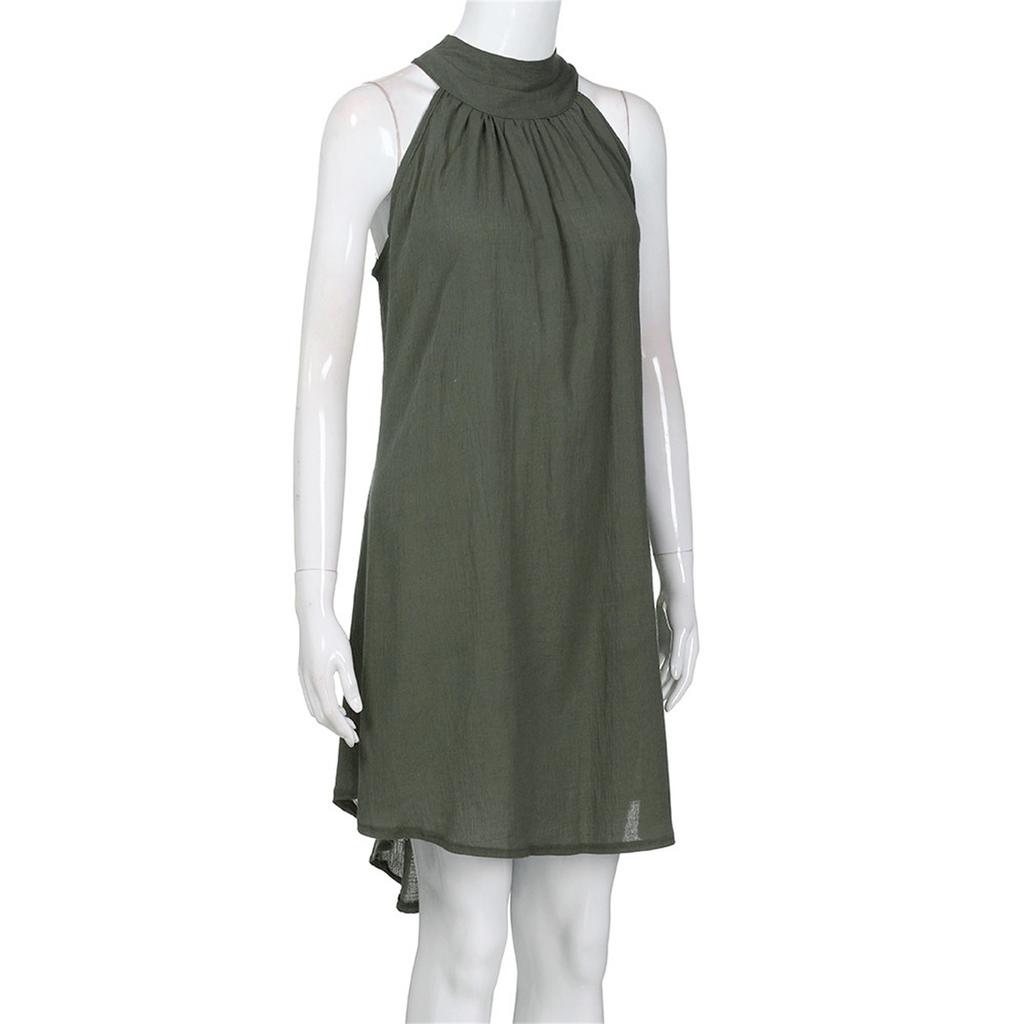 Dámské Sexy Letní Barevné Kulatý Výstřih Skládané Bez Rukávů Šaty