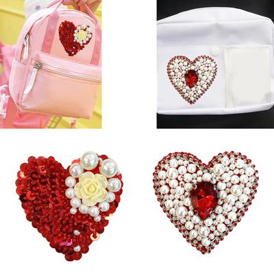 Heart Red Fabric Applique Sequins Sewing On Patches for Wedding/ Evening Dress Clothing Patches Fashion Projects