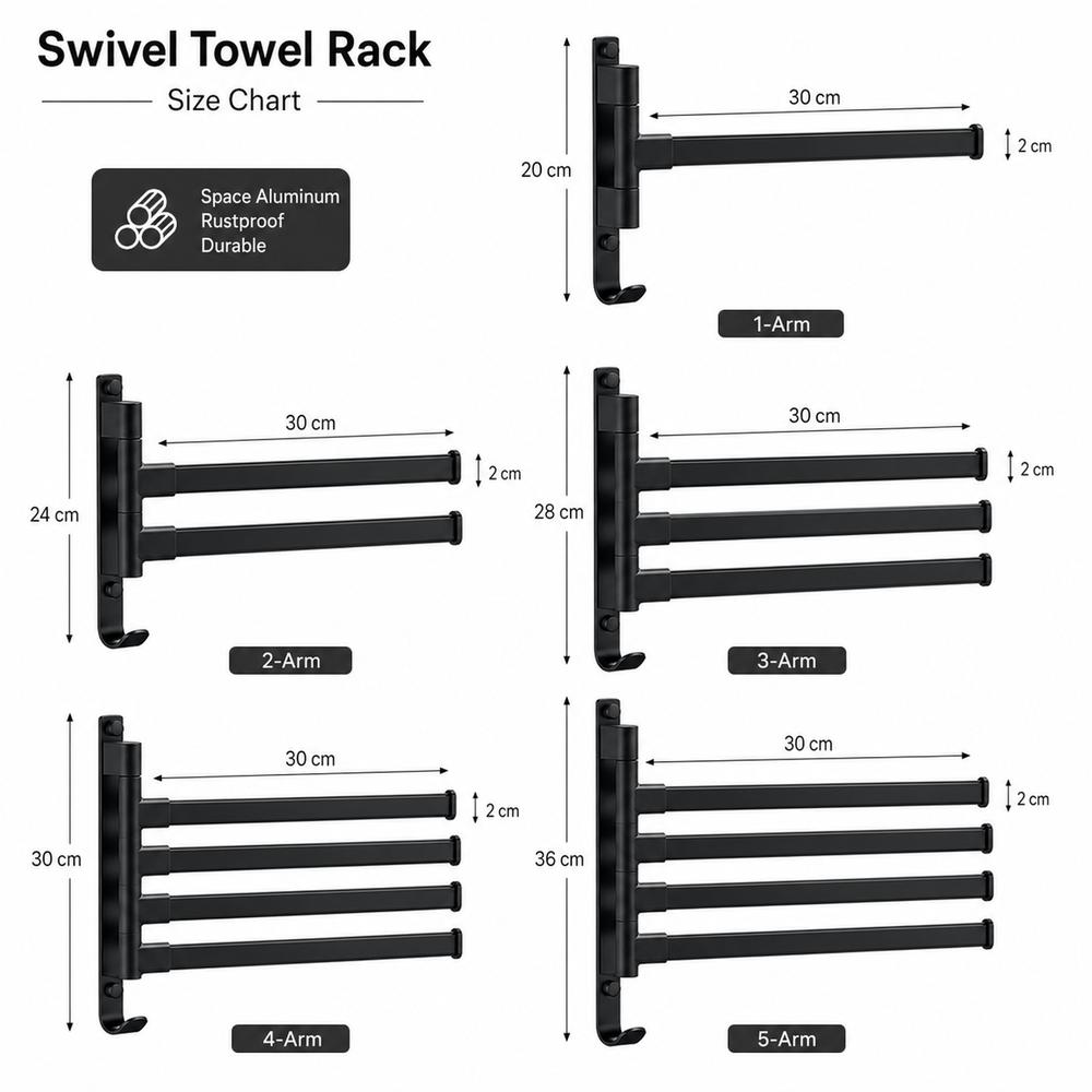 No Drill Installation Wall Mounted Towel Rack Swing Arm Towel Bar Bathroom Storage