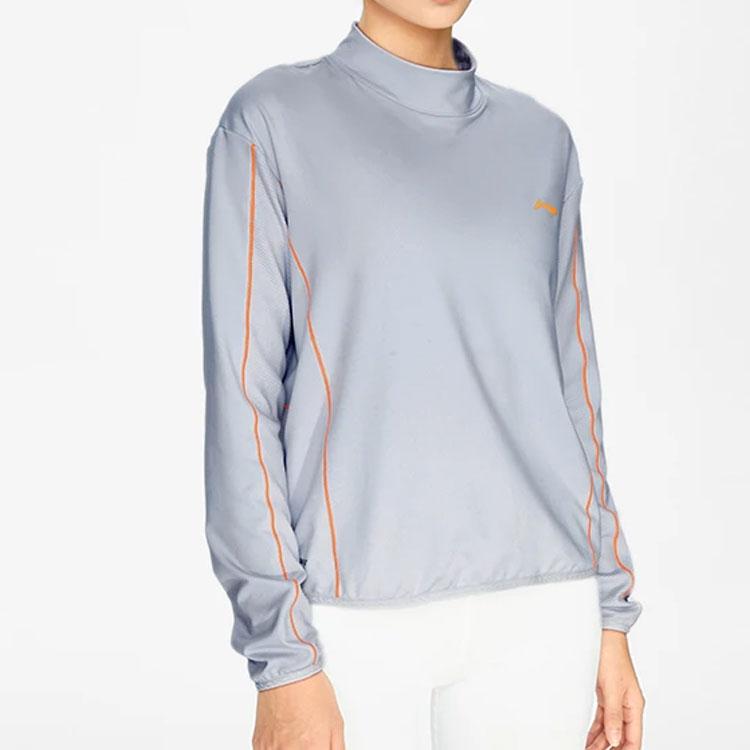 Li Ning Loose Half High Neck Sports Long Sleeve T-Shirt Women Tops Light-Frost-Blue ATLS012-1