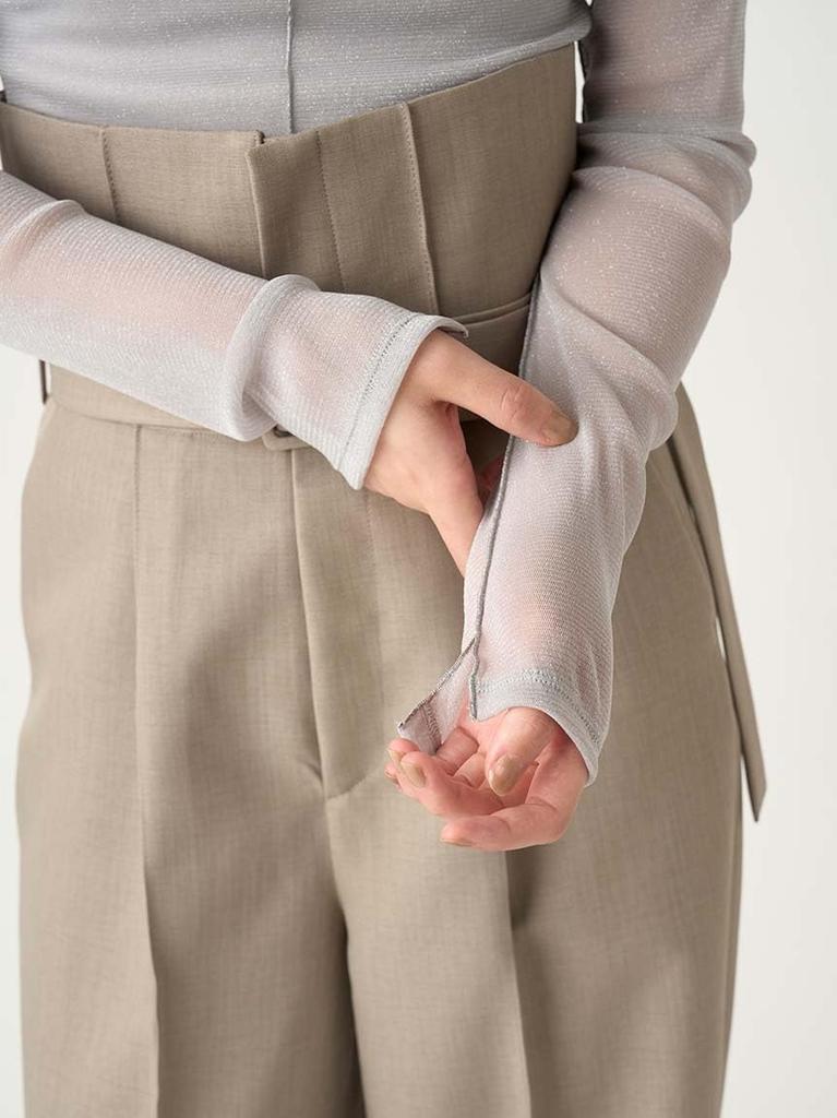 FRAY I.D. Sheer Lame Tulle Turtleneck Top, FWCT244217, Women's, GRY