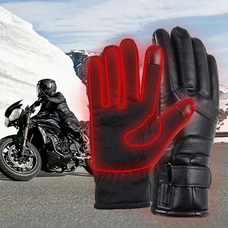 NEW Winter Electric Warming Gloves Thermal Heated Gloves Soft Hand Warmers Leather Heating Gloves for Fishing Motorcycle Riding