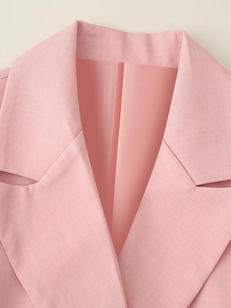 Women's Fashion Padded Shoulder Suit Jacket with Tie-Waist