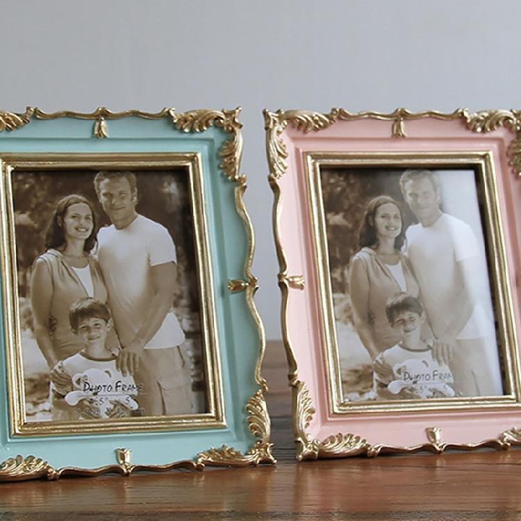 Antique Resin Art Golden Trim Photo Frame With Intricate Carved Pattern Tabletop Decors Picture Frame For Home Aesthetic
