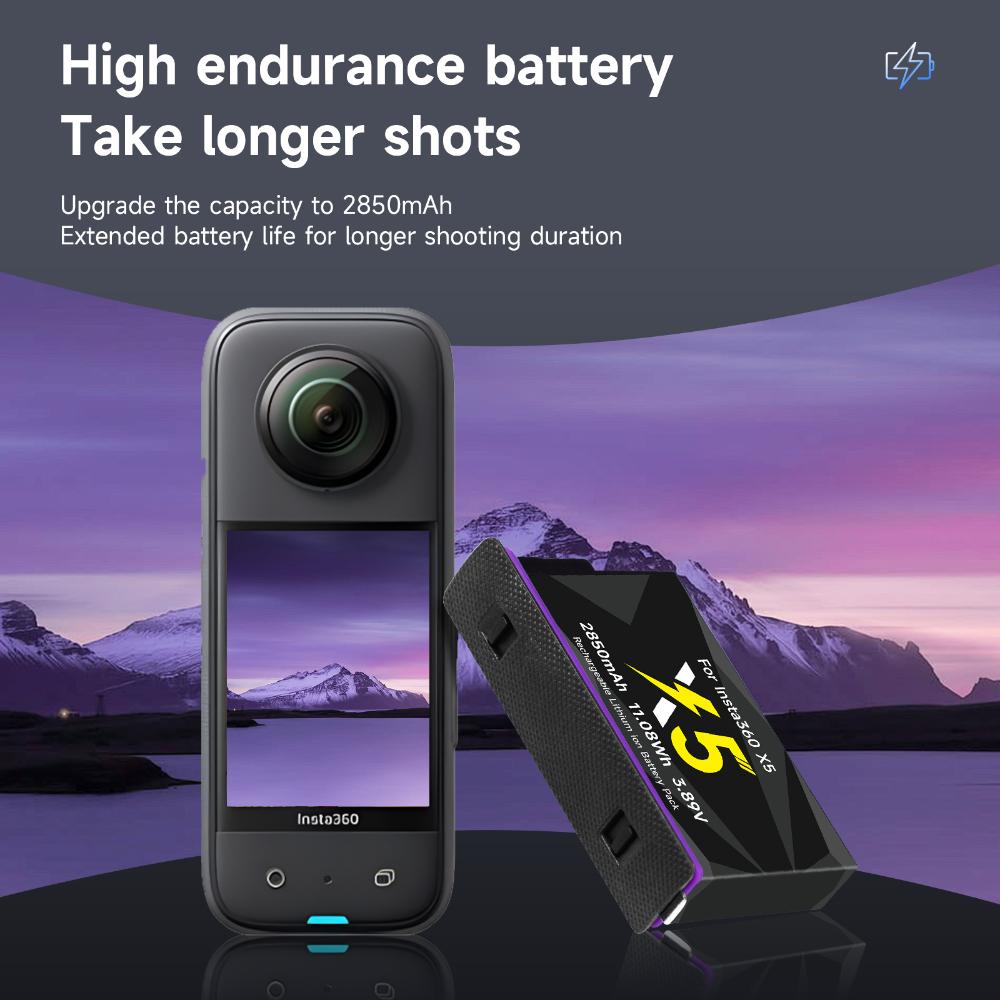 2850mAh Hohe Kapazität Für Insta360 X5 Kameraakku+2-Slot LED tragbares Schnellladegerät Für Insta 360X5 Actionkamera Zubehör