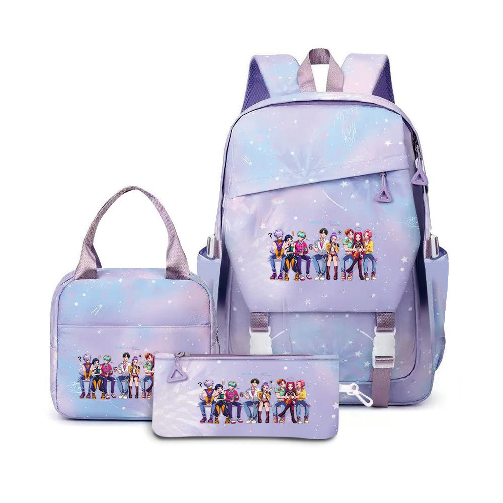 School Season Printed Student Schoolbag Backpack Shoulder Pencil Bag Three-Piece Set