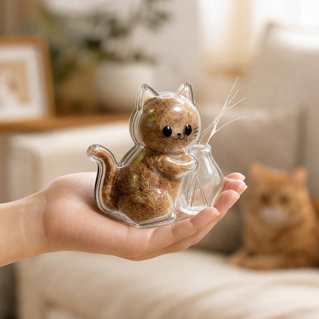 Magnetic Cat Whiskers Holder Transparent Cute Pet Fur Storage Refrigerator Magnet with Mini Vase for Personalized Home Style
