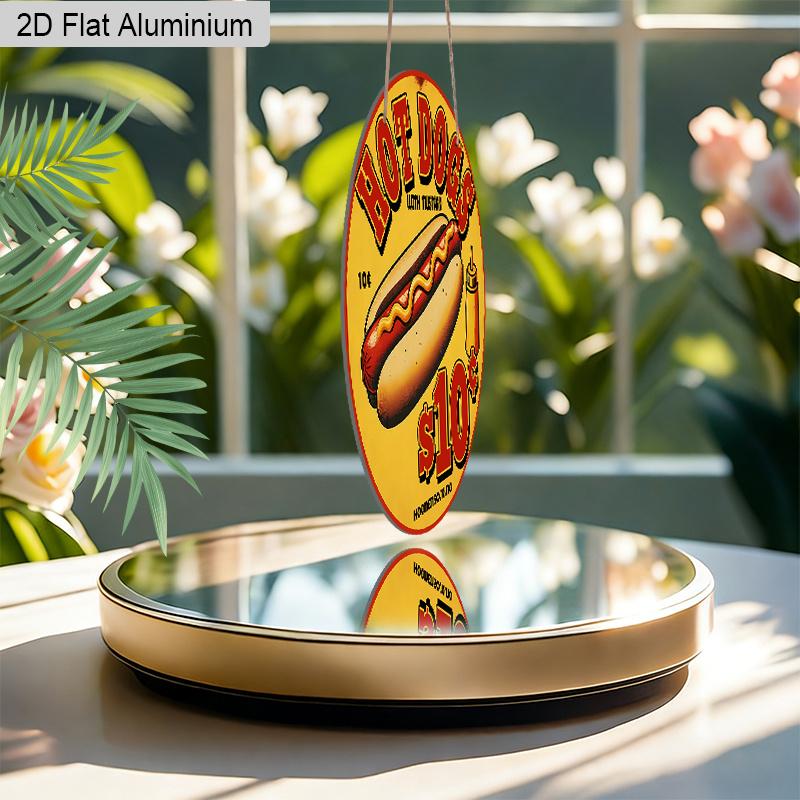 2D Flaches Aluminium Vintage Retro Hot Dog Metallschild, Runde Hängende Plakette, Klassische Fast Food Wandkunst Dekoration für Küche Diner Restaurant Café Grill