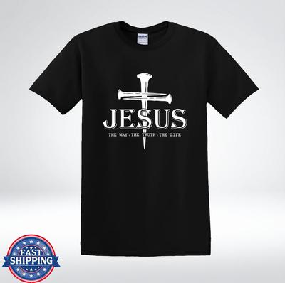 Gesù La Via La Verità La Vita Chiodi della Croce Fede Cristiana Grafica T-Shirt