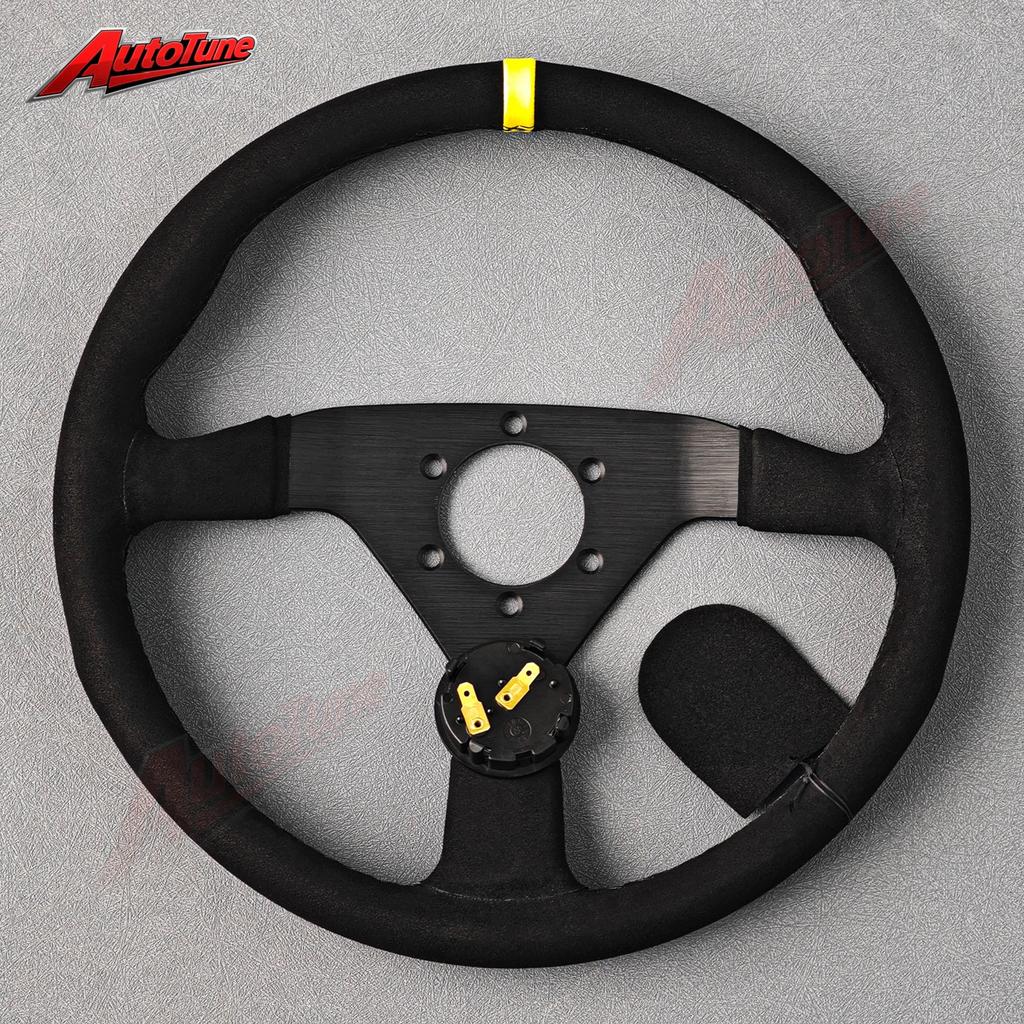 JDM 14inch Montecarlo Suede Steering Wheel Universal Racing Sports Flat Steering Wheel