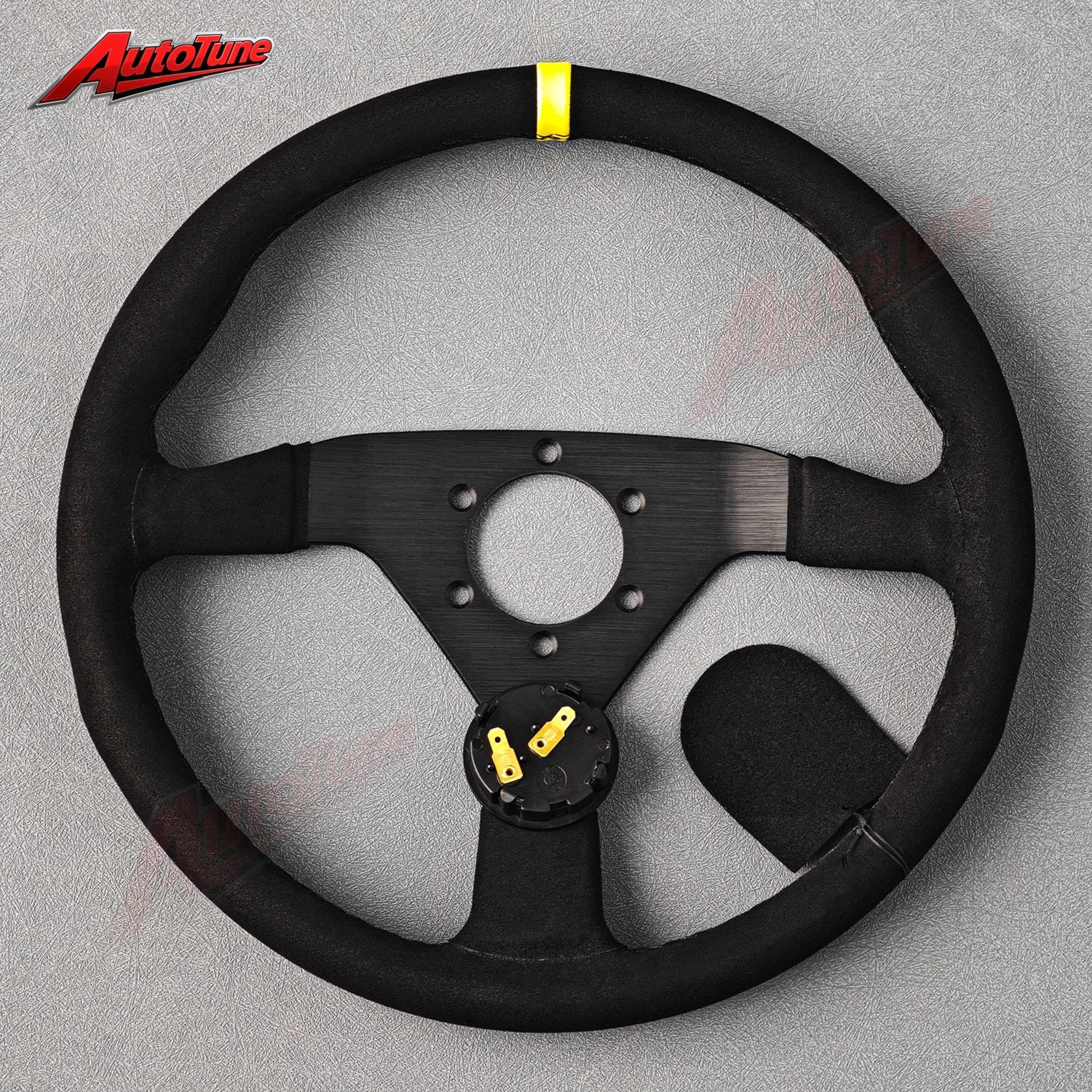 JDM 14inch Montecarlo Suede Steering Wheel Universal Racing Sports Flat Steering Wheel A