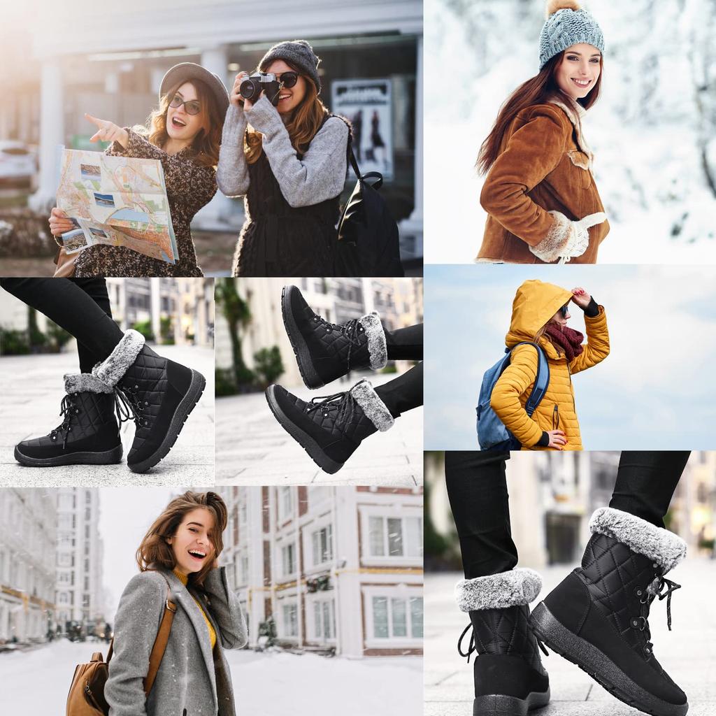 FULORIS Women's Warm Waterproof Snow Boots with Drawstring, Non-Slip Design, Lightweight, and Easy To Wear (Size 26, Gray)